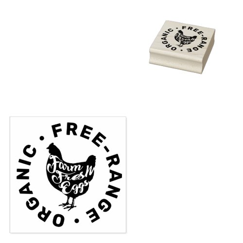 Modern Farm Fresh Eggs Typography Chicken Rubber Stamp