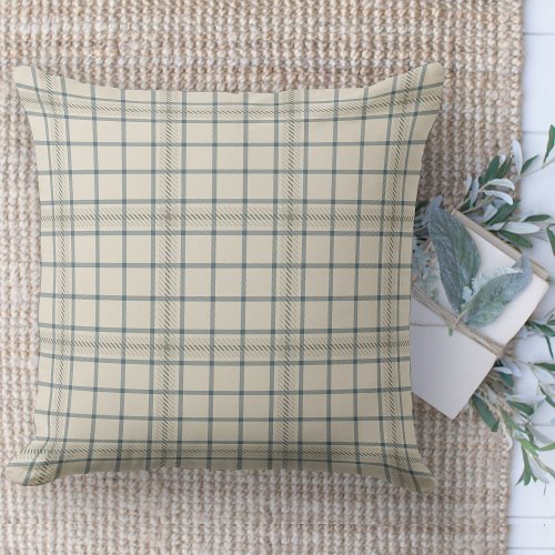 Modern Farmhouse Beige And Blue Plaid Couch Throw Pillow