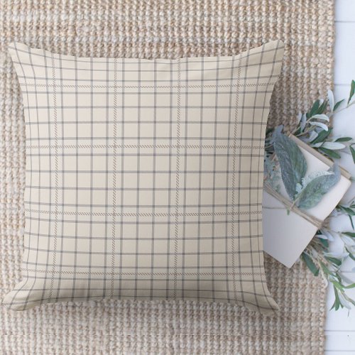 Modern Farmhouse Beige And Blue Plaid Couch Throw Pillow