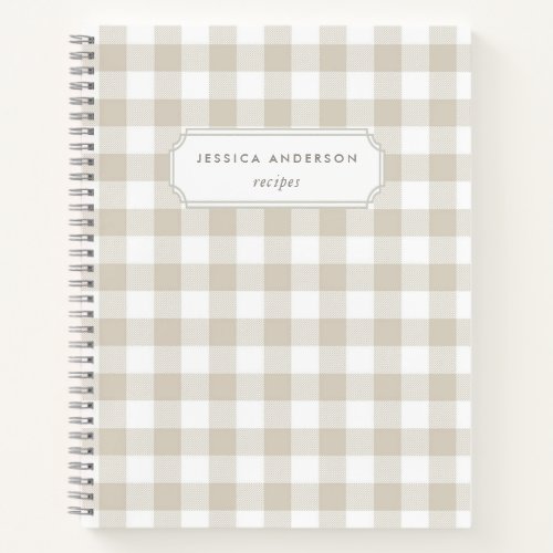Modern Farmhouse Beige Buffalo Check Recipe Notebook