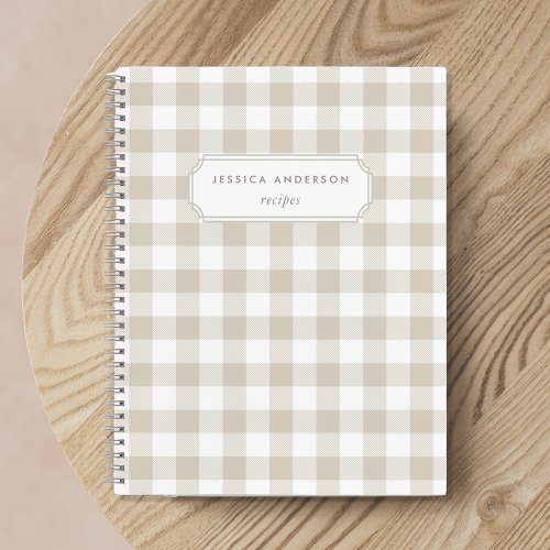 Modern Farmhouse Beige Buffalo Check Recipe Notebook