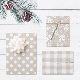 Modern Farmhouse Beige Holiday Gift Wrapping Paper Sheets