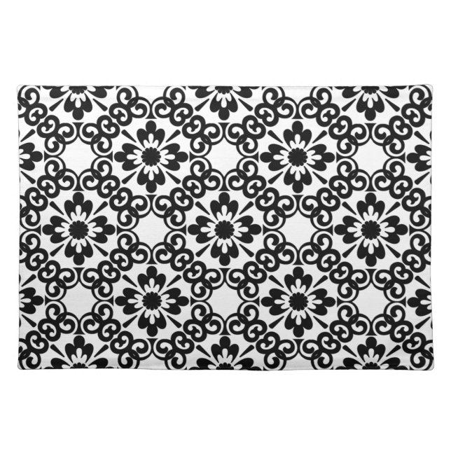 MODERN FARMHOUSE BLACK AND WHITE TILE CLOTH PLACEMAT (Front)