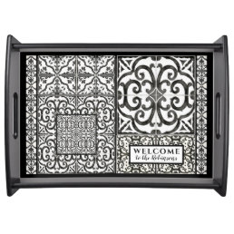 Modern Farmhouse Black and White Welcome Family Serving Tray