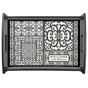 Modern Farmhouse Black and White Welcome Family Serving Tray