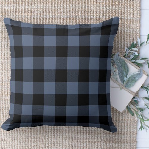 Modern Farmhouse Black  Blue Buffalo Plaid Couch Throw Pillow