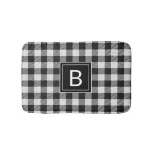 Modern Farmhouse Black Buffalo Plaid Monogrammed Bath Mat