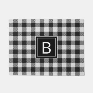 Modern Farmhouse Black Buffalo Plaid Monogrammed Doormat