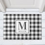 Modern Farmhouse Black Buffalo Plaid Monogrammed Doormat