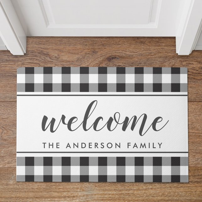 Modern Farmhouse Black Buffalo Plaid Welcome Doormat (Creator Uploaded)
