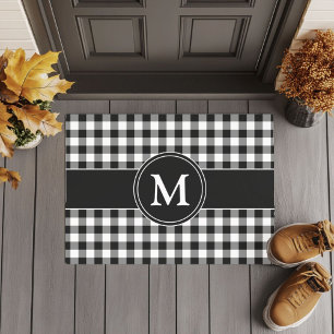Modern Farmhouse Black Plaid Monogram Doormat
