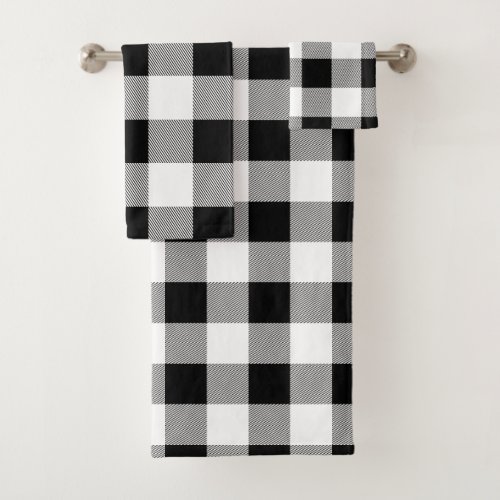 Modern Farmhouse Black  White Buffalo Check Plaid Bath Towel Set