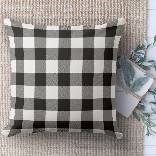 Modern Farmhouse Black & White Buffalo Plaid  Throw Pillow (throw pillow farmhouse pillows country plaid throw pillow brown and beige)