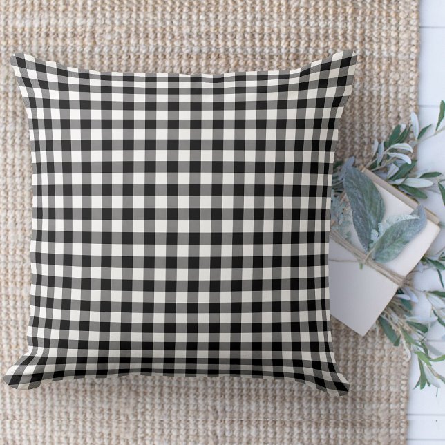 Modern Farmhouse Black & White Gingham Couch Throw Pillow (throw pillow farmhouse pillows country black and white gingham plaid throw pillow )