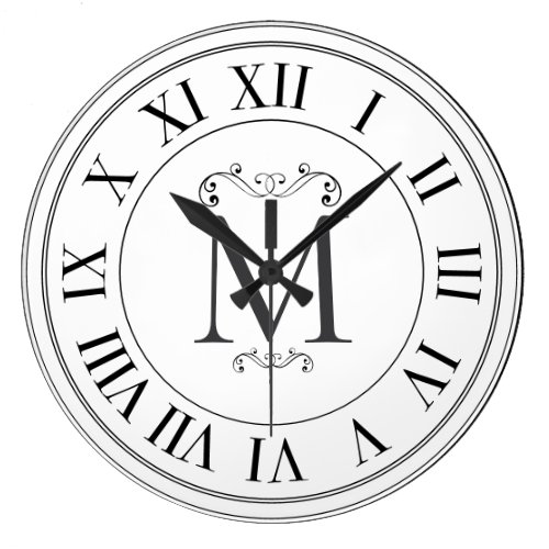 Modern Farmhouse Black White Monogram Family Clock