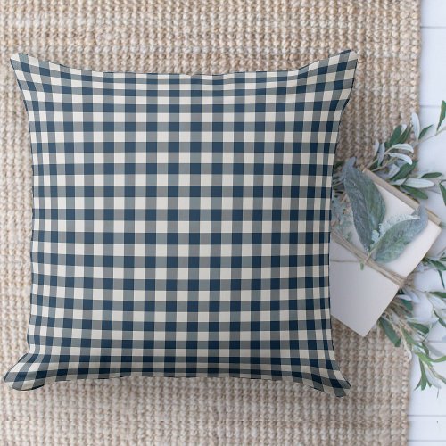 Modern Farmhouse Blue And White Gingham Couch Throw Pillow