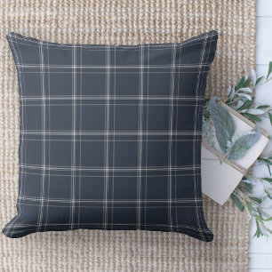 Modern Farmhouse Blue And White Plaid Couch Throw Pillow