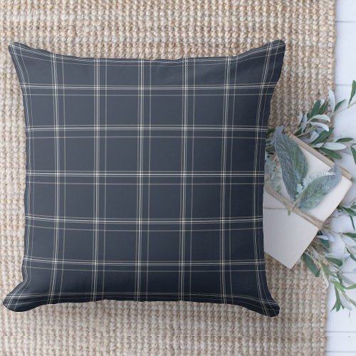 Modern Farmhouse Blue And White Plaid Couch Throw Pillow