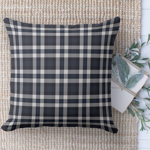 Modern Farmhouse Blue And White Plaid Couch Throw Pillow