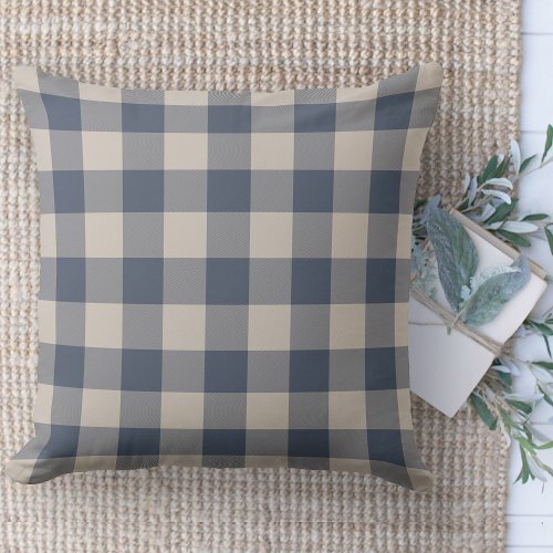 Modern Farmhouse Blue  Beige Buffalo Plaid Couch Throw Pillow