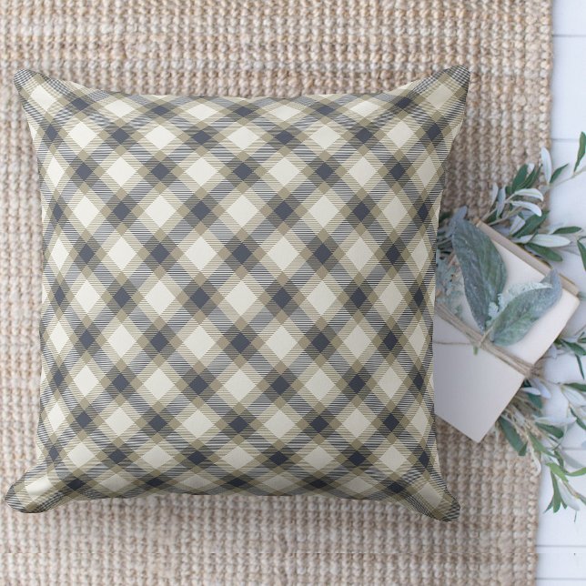 Modern Farmhouse Blue & Beige Couch Throw Pillow (throw pillow farmhouse pillows country blue, tan and cream plaid throw pillow )