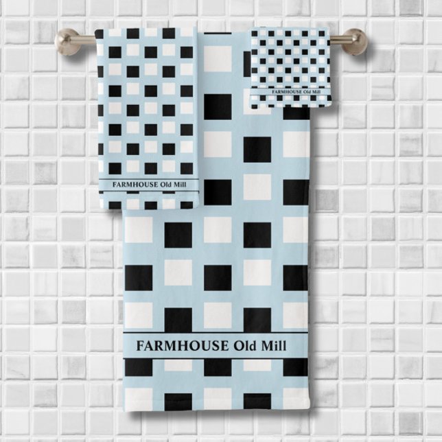 Modern Farmhouse Blue Black  Bath Towel Set (Creator Uploaded)