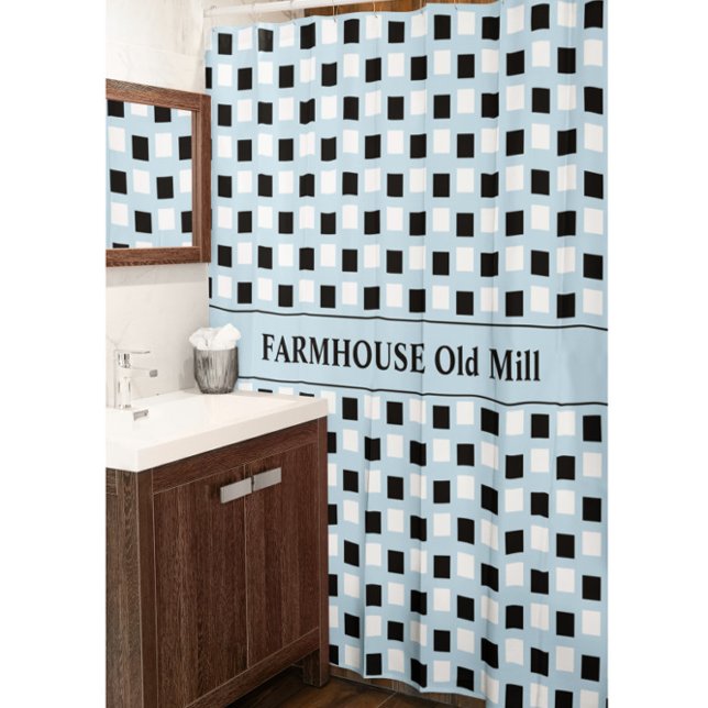 Modern Farmhouse Blue Black Shower Curtain (Creator Uploaded)