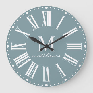 Modern Farmhouse Blue Family Name Large Clock 