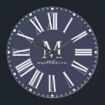Modern Farmhouse Blue Family Name Large Clock<br><div class="desc">Modern Farmhouse Blue Family Name Large Clock - Bold, modern farmhouse clock features your monogram and name. Our high quality template makes it so simple for you to customize your clock. Our clock would make a lovely gift to be treasured for years to come. Clock is part of a collection....</div>