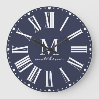 Modern Farmhouse Blue Family Name Large Clock