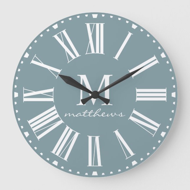 Modern Farmhouse Blue Family Name Large Clock  (Front)