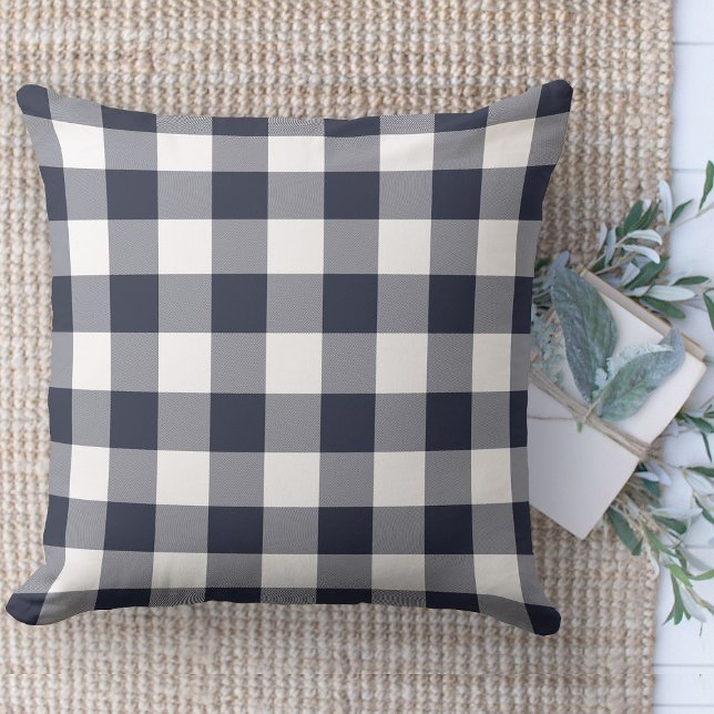 Modern Farmhouse Blue & White Buffalo Plaid Couch Throw Pillow (Modern farmhouse throw pillow blue and white buffalo plaid couch pillow )