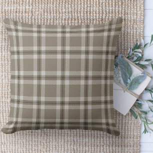 Modern Farmhouse Brown And White Plaid Couch Throw Pillow
