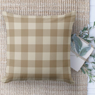 Modern Farmhouse Brown & Beige Buffalo Plaid Throw Pillow