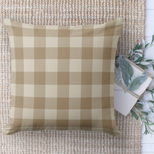 Modern Farmhouse Brown  Beige Buffalo Plaid Throw Pillow