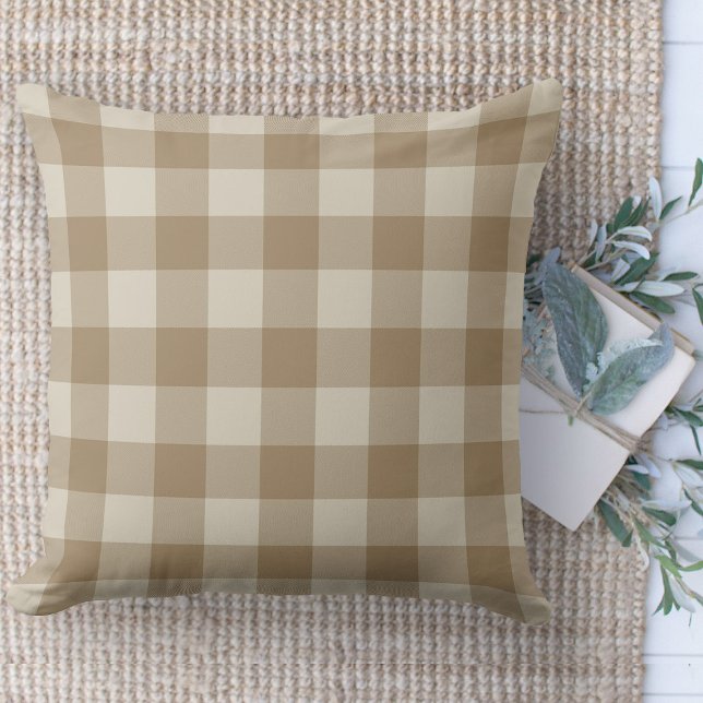 Modern Farmhouse Brown & Beige Buffalo Plaid Throw Pillow (Modern farmhouse throw pillow tan and beige buffalo plaid couch pillow )