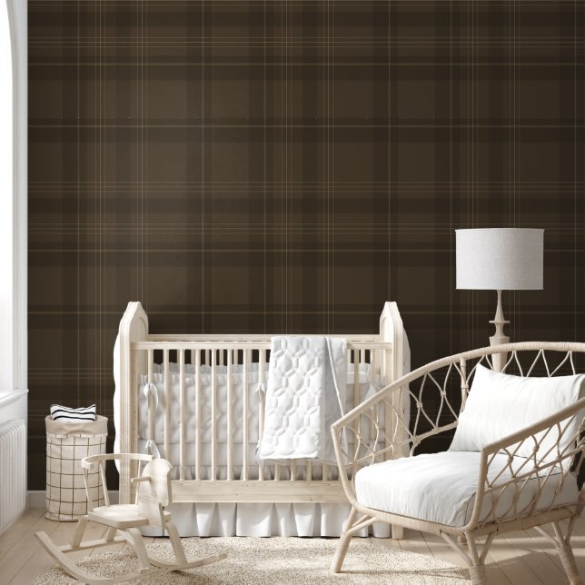 Modern Farmhouse Brown Plaid Rustic Lodge Cabin  Wallpaper (Kids)