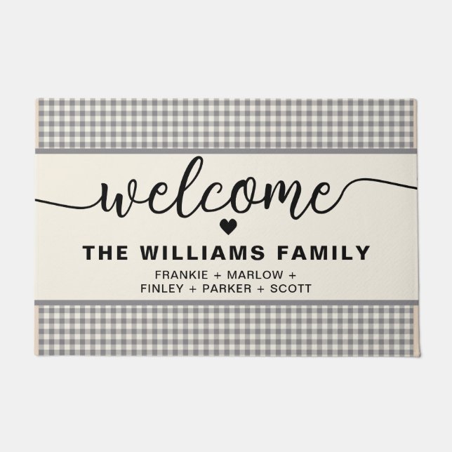 Modern Farmhouse Buffalo Check Plaid Monogrammed  Doormat (Front)