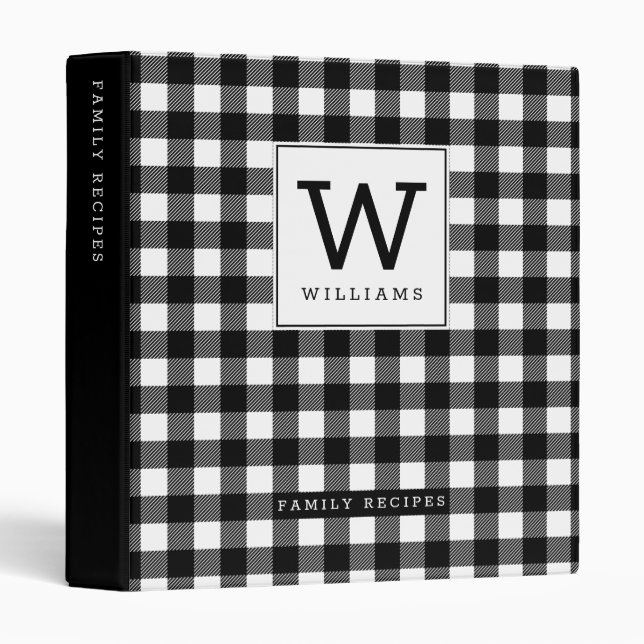 Modern Farmhouse Buffalo Plaid Monogram Recipe 3 Ring Binder (Front/Spine)