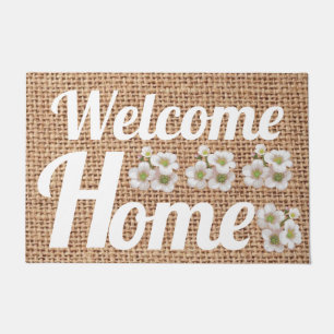 Modern farmhouse burlap natural flower lover text  doormat