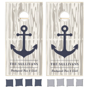 Modern Farmhouse Charcoal Gray Wood Anchor Custom Cornhole Set
