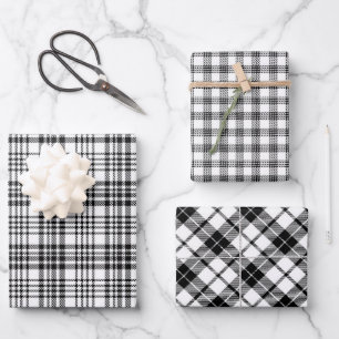Modern Farmhouse Charm Black White Plaid Wrapping Paper Sheets