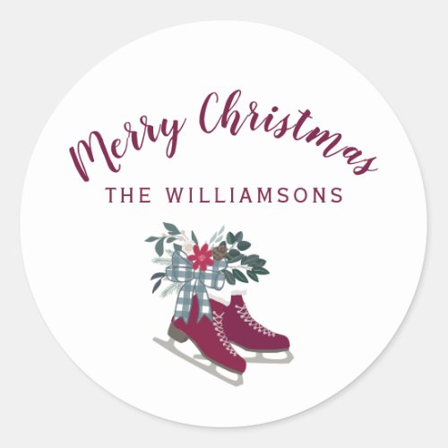 Modern Farmhouse Christmas Ice Skates Coordinating Classic Round Sticker