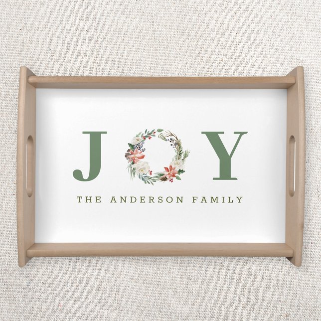 Modern Farmhouse Christmas Joy Wreath Family Name Serving Tray (Creator Uploaded)