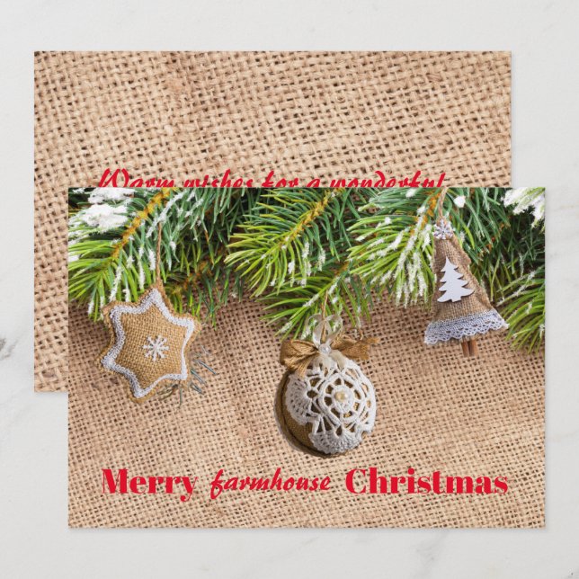 Modern Farmhouse Christmas Rustic Burlap Ornaments Holiday Card (Front/Back)