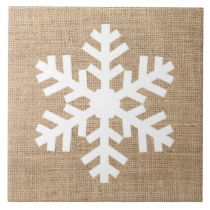 Modern Farmhouse Christmas Snowflake Rustic Burlap Ceramic Tile