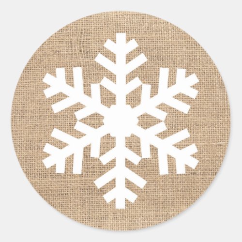 Modern Farmhouse Christmas Snowflake Rustic Burlap Classic Round Sticker