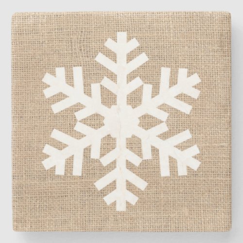 Modern Farmhouse Christmas Snowflake Rustic Burlap Stone Coaster