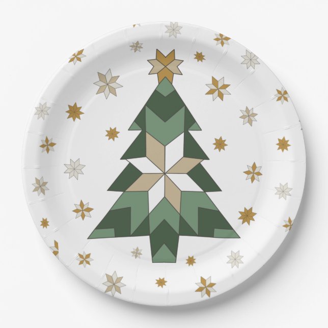Modern Farmhouse Christmas Tree Paper Plates (Front)