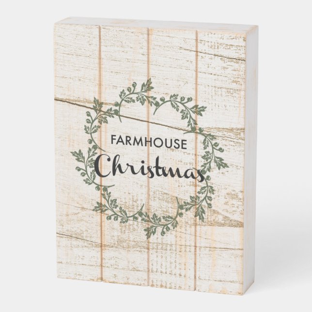 Modern Farmhouse Christmas Wreath Rustic Birch Wooden Box Sign (Angled Vertical)